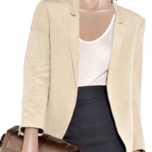 THEYSKENS’ THEORY Women’s Slub Linen/Silk Blend Open Front Blazer Tan Size 2/36 - Picture 3 of 14